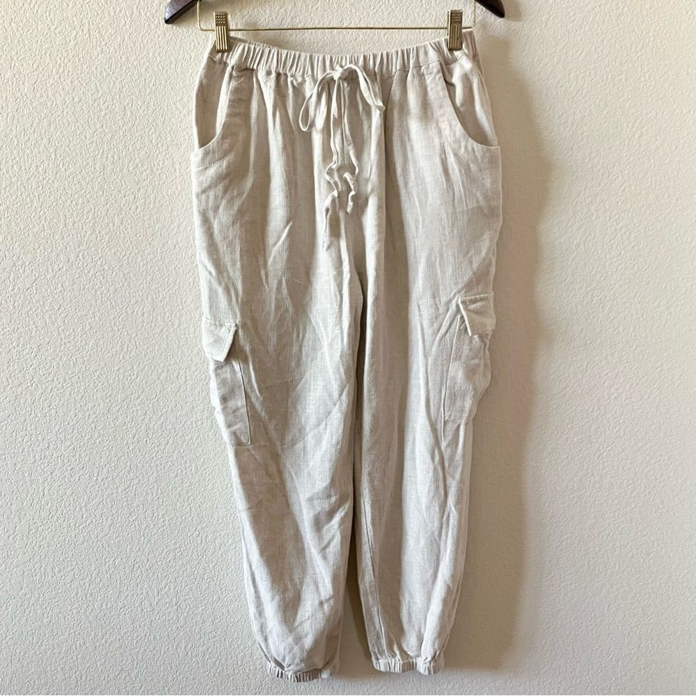 Umgee Boho Linen Blend Casual Loungewear Summer Vacation Minimalist Cargo Pants